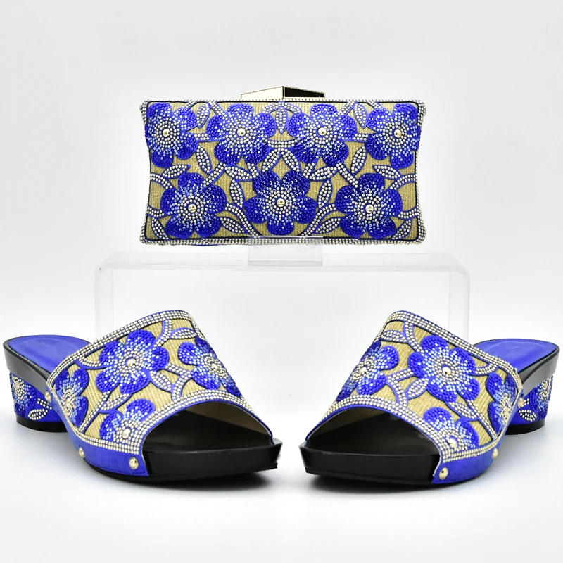 Комплект из итальянских женских туфель и сумочки синего цвета, украшенный стразами, комплект из туфель и сумочки в итальянском стиле, комплект из туфель и сумочки для вечеринок