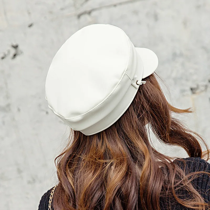 COKK модный кожаный берет военная шапка женская британский стиль осень зима плоский верх из искусственной кожи шапки кепки для женщин
