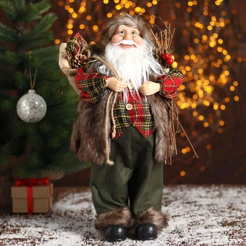 

Santa Claus, in a fluffy vest, with twigs