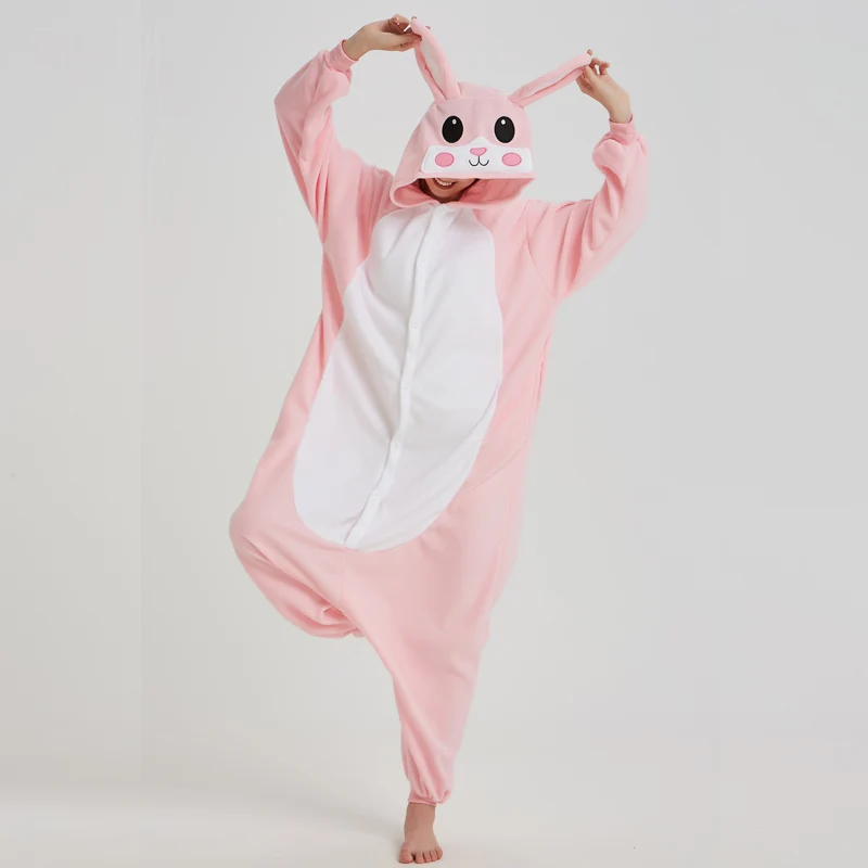 Animal Cartoon Onesie Adults Women Men Rabbit Pajama Overalls Blue Pink Rose Sleepwear Suit Party Jumpsuit Winter Onepiece (4)