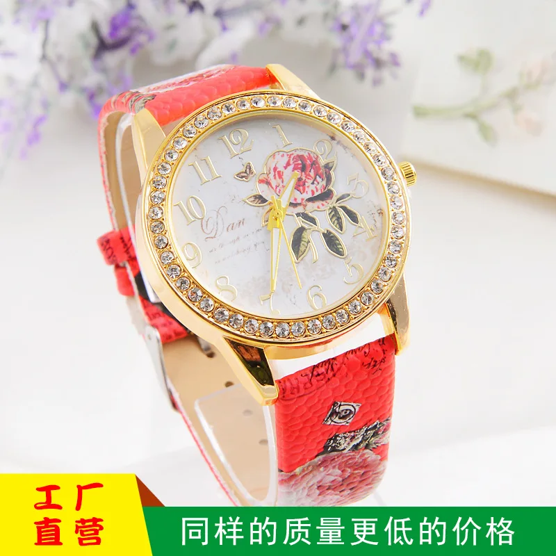 

Europe And America Ethnic-Style Rhinestone Decorative Pattern Watch Phnom Penh Flower Diamond Watch PU Strap Fashion Ladies' Wat
