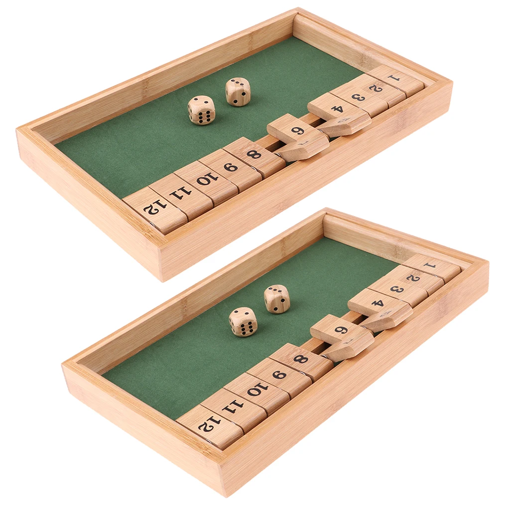 2x Shut the Box Game Wood Board Drinking Dice Fun Toy 12 Number Family Set
