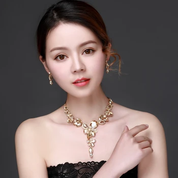 

Fashion Jewelry Silver plated Crystal Rhinestones Necklace and Earrings set Women Bridal Wedding Jewelry sets