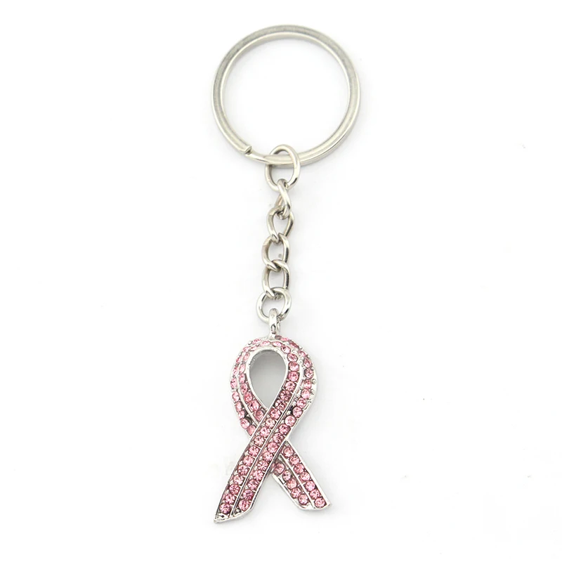 

Pink Ribbon Crystal Rhinestone Key Chain New Arrival Breast Cancer Bowknot Charm Key Ring Keyring Keychain Survive Jewelry Gifts