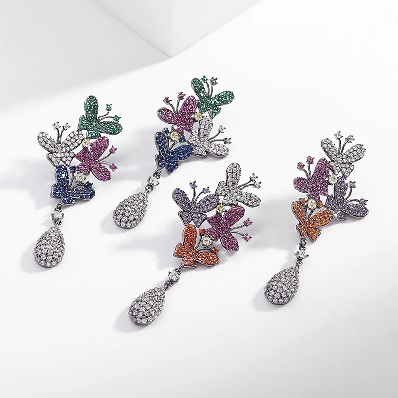 Exaggerated Butterfly Water Drop Dangle Earrings for Women Europe and America Fashion Statement Insect Pendant Earings Jewellery