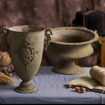 

Classical Goblet Flower Retro Vase Nostalgic Wrought Iron Gold Silver Flower Pot For Living Room Wedding Home Desktop Decor Gift