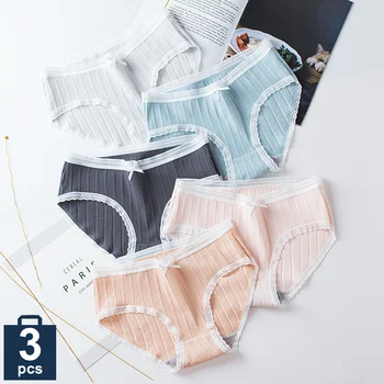 

Cotton panties plus size Solid color lace women pantie Low-Rise brief Breathable Ultra-thin Women's underwear packaging New