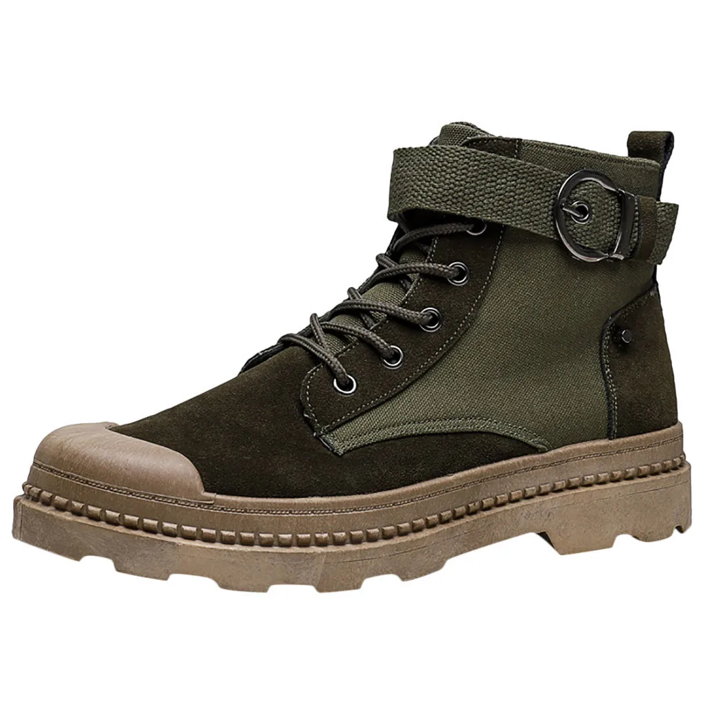 Fashion Winter Men Boots Ankle Boots Lace Up Outdoors Men's Basic Boot Work Low-heeled Lace Up Premium Shoes Work Boots - Цвет: Зеленый