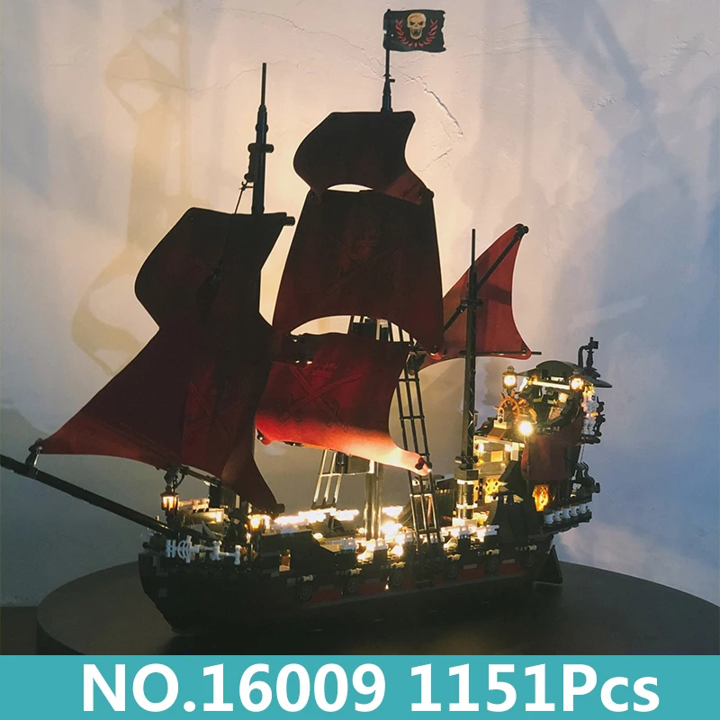 Lepinblocks, 16006, пиратский корабль из Карибы, черный жемчуг, корабль, строительные блоки, набор, детские игрушки для детей, подарок, королевские кирпичи - Цвет: 16009 LED
