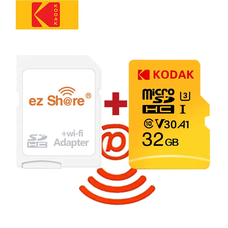 Ez share беспроводной wifi адаптер+ Kodak U3 A1 V30 32 Гб 64 Гб 128 Гб microsd wifi беспроводной tf флэш-карты памяти - Емкость: U3-32GB-EZ
