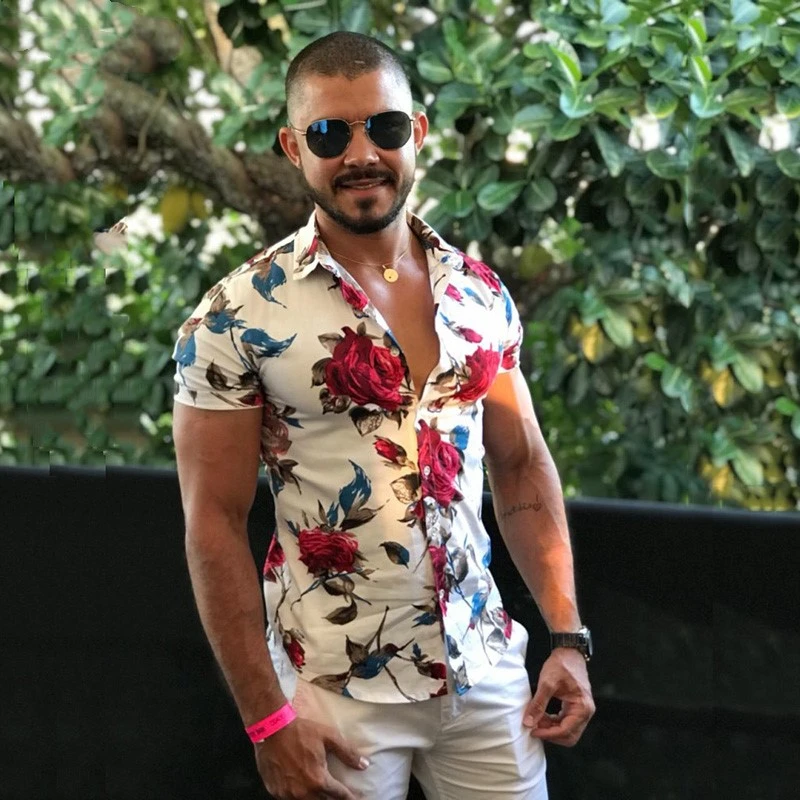 Camisa de moda de verano para hombre, Camisa ajustada de con Floral, ropa informal de para hombre|Camisas informales| - AliExpress