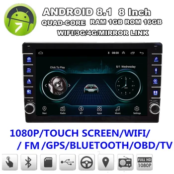 

8" 2 Din Android 8.1 Car Multimedia Player Radio With Button Knob GPS Wifi 3G 4G BT DAB Mirror Link OBD RAM 1GB ROM 16GB