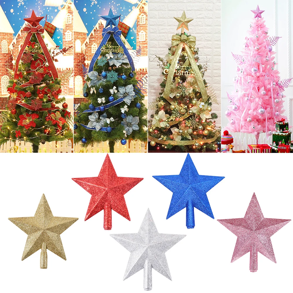 Christmas Tree Top Star Shiny Gold Powder Surface Five-Pointed Star Topper Supplies Christmas New Year's Ornament 10/15/20CM christmas tree decoration christmas star decoration