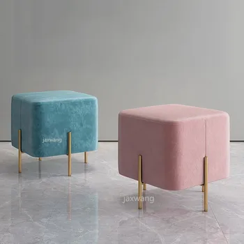 

Nordic Living Room Chair Shoe Bench Sofa Golden Leg Pouf Square Stool Customized Footstool Living Room Fabric Stool Makeup Chair