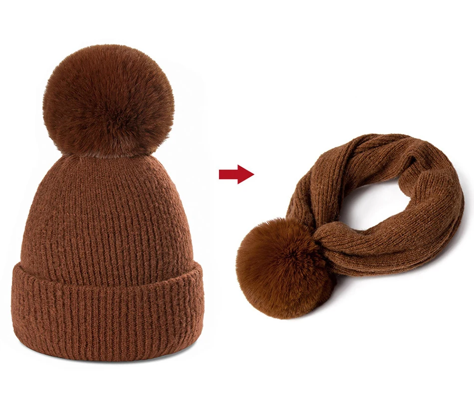 Новинка, женская зимняя шапка двойного назначения, шарф, женская вязаная теплая шапка, Одноцветный шарф, можно преобразовать 1 шт