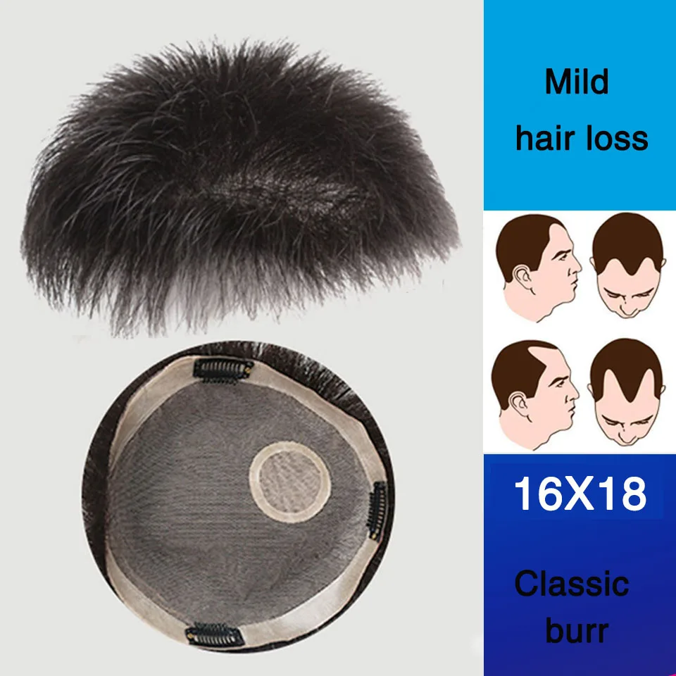 Salonchat, мужской парик, Remy, человеческие волосы, ручная работа, верхушка, шиньон, на заколках, человеческие волосы для наращивания, шелковая основа, закрытие, Классический заусенец - Цвет: C16X18