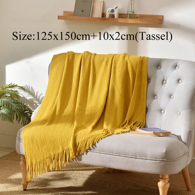Однотонное одеяло с кисточками, покрывало для дивана, белое, серое, желтое летнее одеяло покрывало на кровать для дома, отеля, четыре сезона - Цвет: yellow C