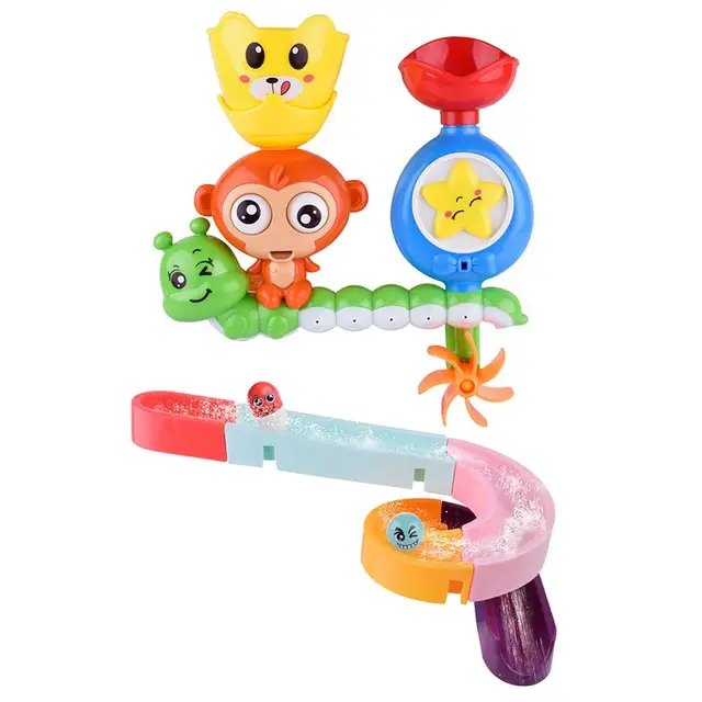 DIY Baby Bath Toys Wall Suction Cup Marble Race Run Track Bathroom Bathtub Monkey Water Sprinkler Game Play for Children 2
