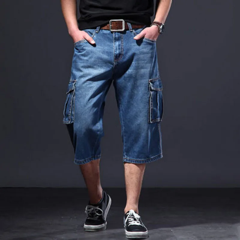 Джинсовые шорты мужские летние тонкие свободные джинсовые укороченные шорты мужские прямые карманные многокарманные рабочие шорты