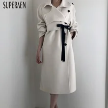 SuperAen модное кружевное Женское шерстяное пальто однотонное повседневное женское Шерстяное Пальто Зима и осень Новинка женская одежда