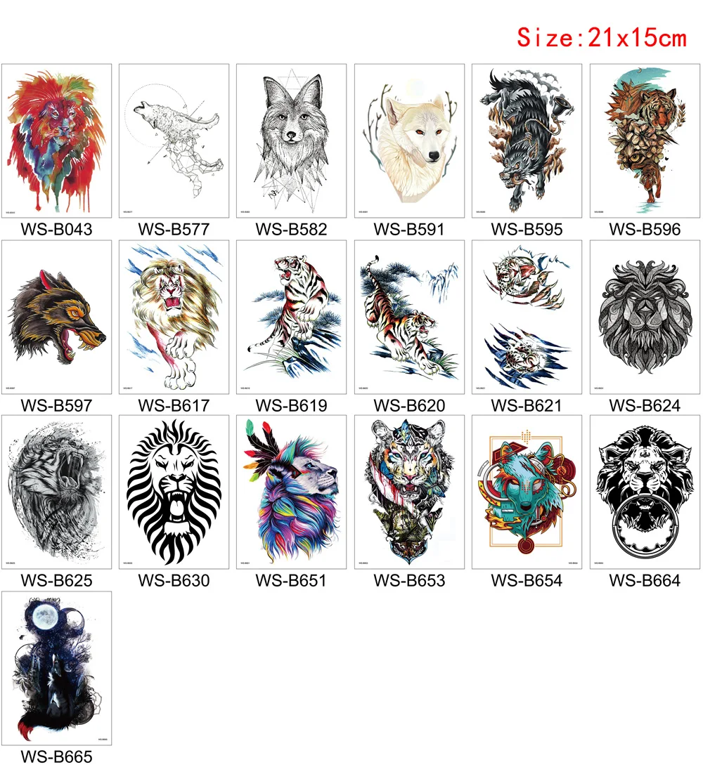 Animal Tattoo Body Art Sticker Ferocity Lion Wolf Tiger Design Fashion Waterproof Temporary Tattoo for Woman Man Sleeve Arms Leg (5)