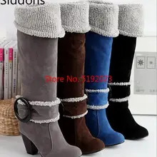 Лидер продаж; сезон весна-осень; высокие сапоги до бедра; модная женская обувь из флока; коллекция года; Сезон Зима; большие размеры 34-43; D111