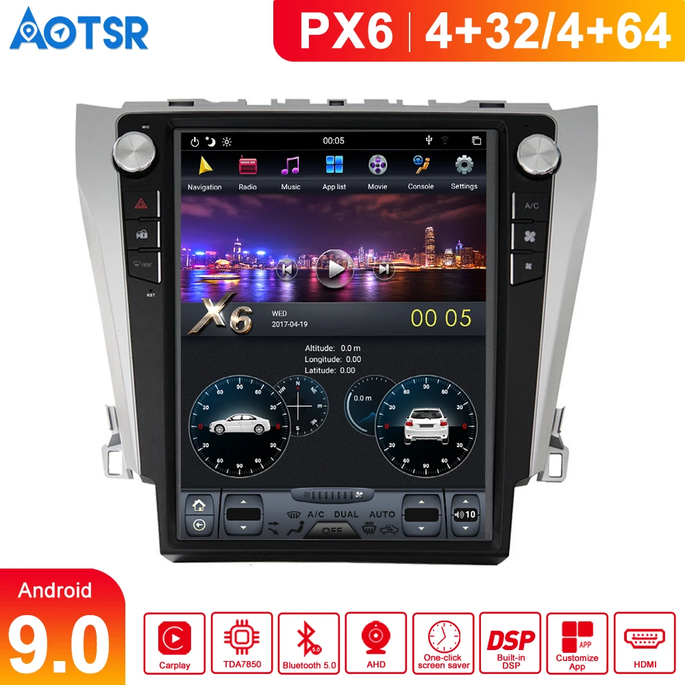 PX6 4GB RAM Tesla style Android 9.0 Car GPS Navigation For TOYOTA Camry 2012-2016 head unit multimedia Auto radio tape recorder