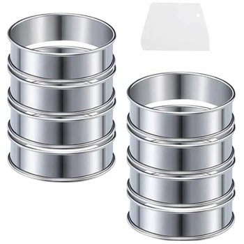 

8 Pieces 3.15 Inch Double Rolled Tart Rings Stainless Steel Muffin Rings and 1 Pieces Dough Scrapers Bowl Scrapers