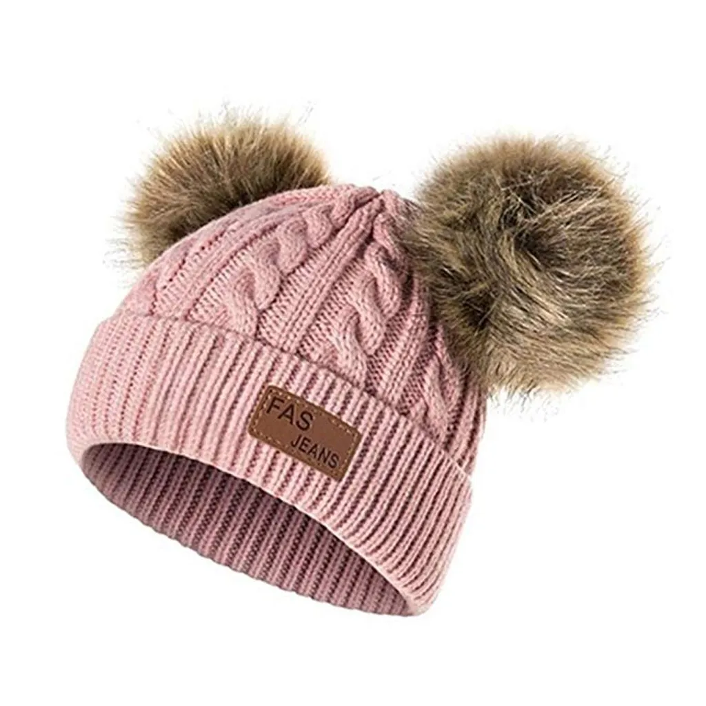 Зимняя вязаная шапка для девочек и мальчиков, милые зимние шапки Kawaii, теплая зимняя вязаная шапка с меховым помпоном для малышей, детская шапочка, новинка