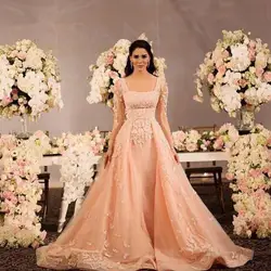 Розовое мусульманское свадебное платье 2019, а-силуэт, тюль с длинным рукавом, кружево, бохо, Дубай, Саудовская Аравия, свадебное платье