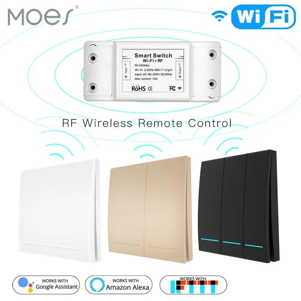 RF433Mhz+ Wifi беспроводной пульт дистанционного управления смарт-переключатель, настенный панельный передатчик, приложение Smart Life/Tuya, работает с Alexa Google Home