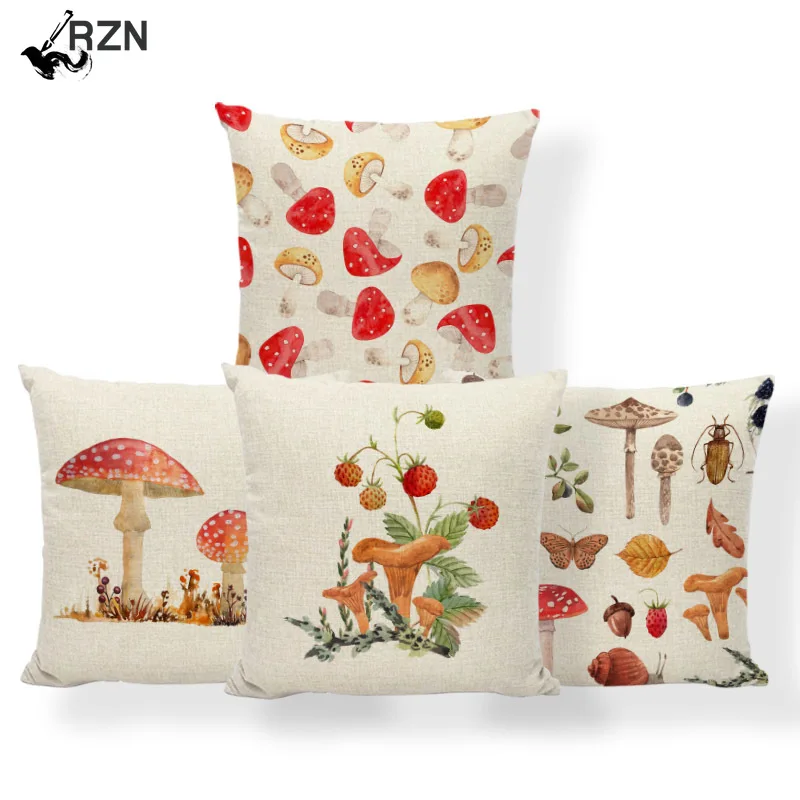 

Personalized Fun Pillowcase Mushroom Leaf Snail Square Cartoon Cushion Cover Home Decoration Sofa 45*45Cm Linen Pillow