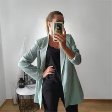 Женский шикарный синий блейзер с карманами, двубортный пиджак с длинным рукавом для офиса, однотонная женская Повседневная Верхняя одежда на пуговицах, Женская куртка