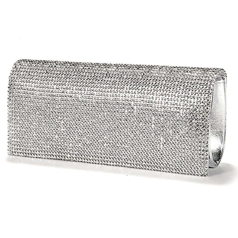 

Handbag Evening Wallet Pouch Imitation Patent Leather Rabat Set with Rhinestone Silvery for Women Girl