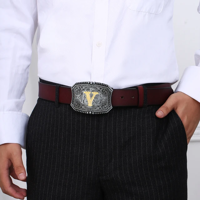 Western cowboy zinc alloy letters A to Z men's belt buckle leather belt  jeans men's leather belt buckle