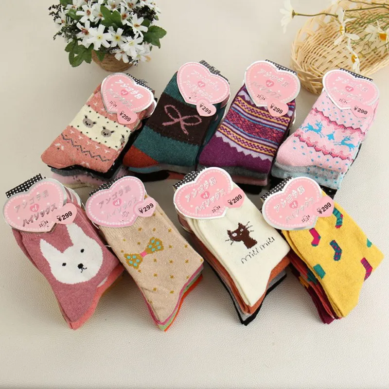 5 Pairs Women Wool Cashmere Thick Winter Socks Warm Soft Solid Casual Sports