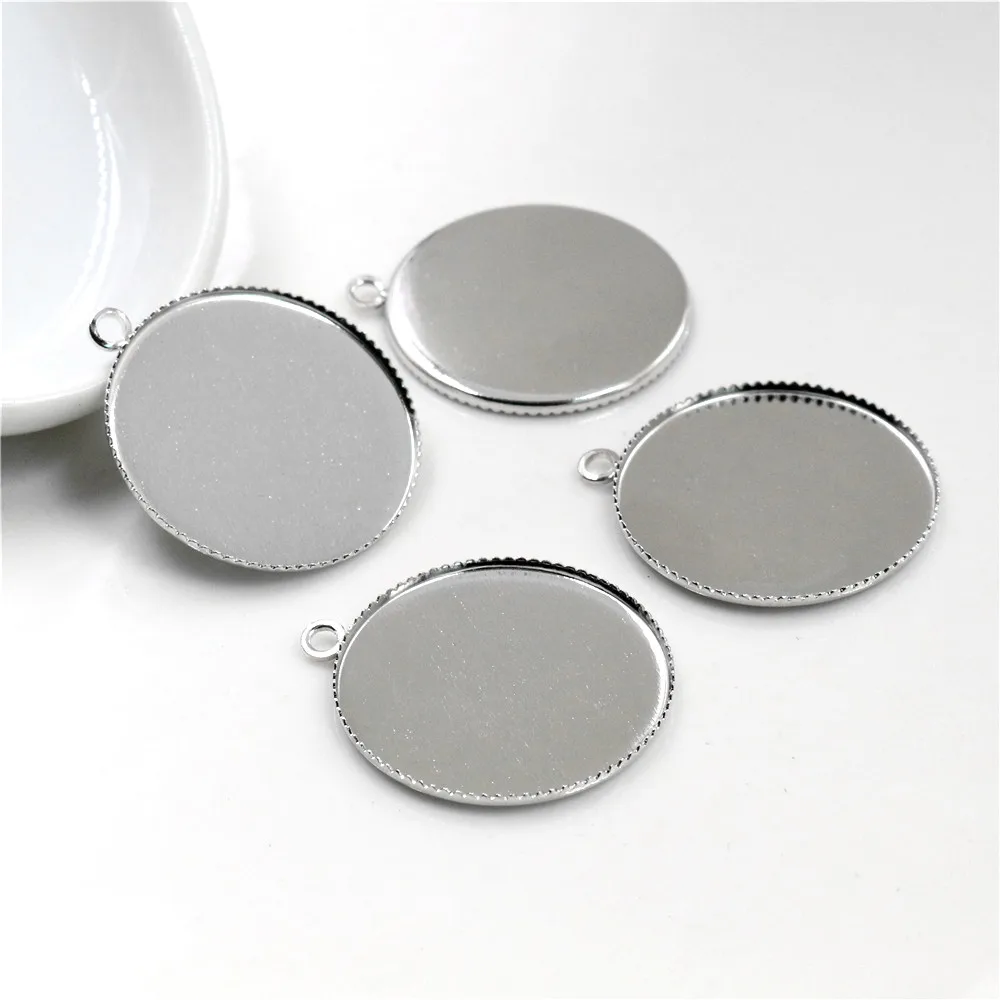 20pcs 25mm Inner Size Stainless Iron Material Rhodium Colors Simple Style Cabochon Base Cameo Setting Pendant Tray-S2-26 | Украшения и