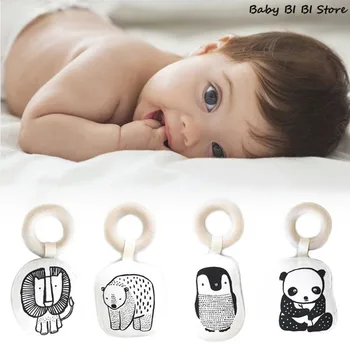 

1Pc Newborn Baby Teether Wood Ring Cartoon Animal Cotton Filling Teething Soother