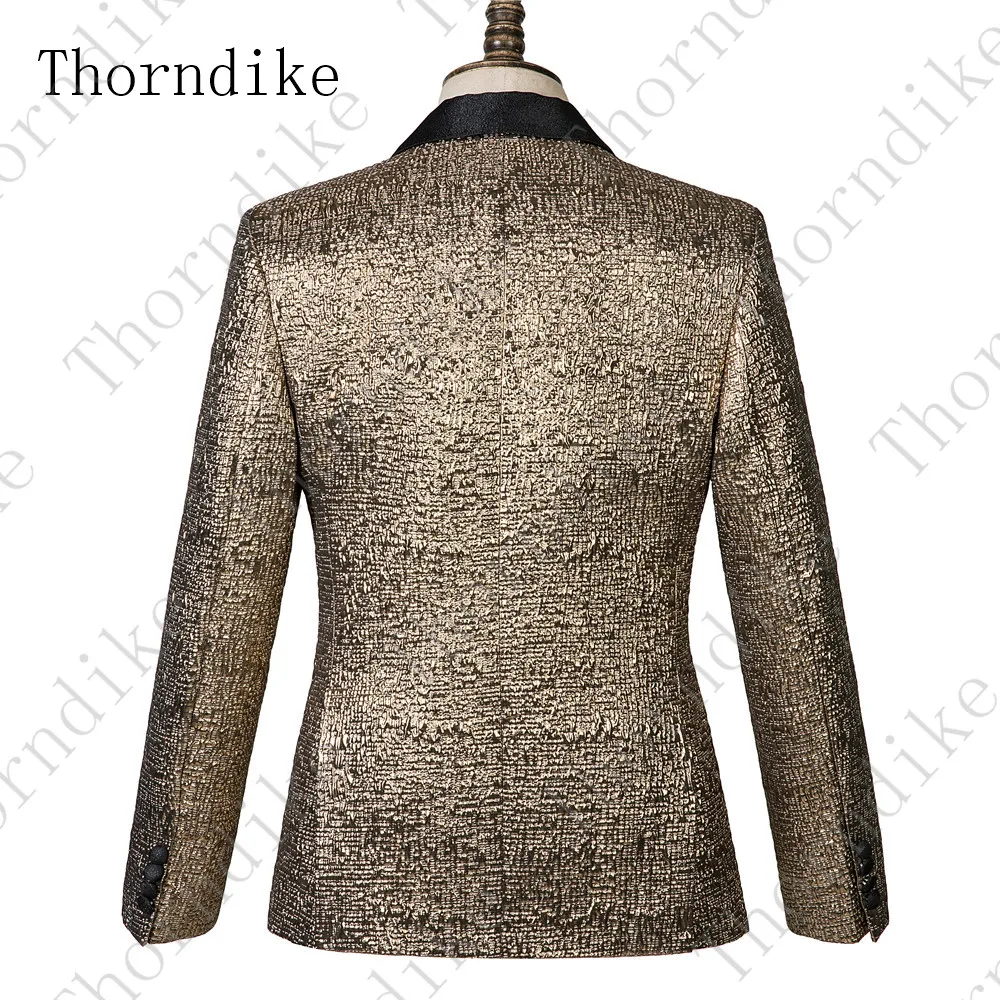 Thorndike/Новинка года, золотой жаккардовый мужской костюм, приталенный двубортный смокинг с острым углом для свадьбы, блейзер для церемоний и вечеринок+ жилет+ брюки