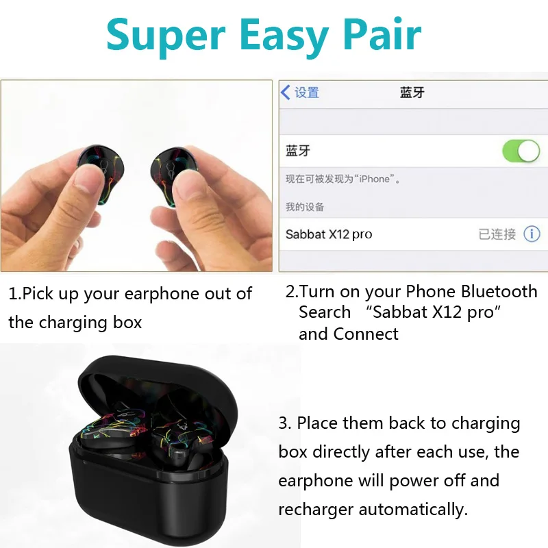 Оригинальные наушники Sabbat X12 Pro TWS Bluetooth BT5.0 беспроводные наушники 6D стерео беспроводные наушники мини наушники с микрофоном