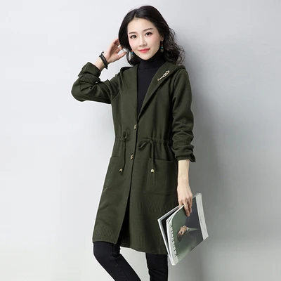 army green Осеннее пончо летучая мышь свободный длинный большой размер 5XL трикотаж с Капюшоном Повседневный тонкий модный вязаный кардиган для женщин куртки f2063 - Цвет: army green