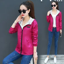 

Women's Pocket Jacket Spring Summer Zipper Hooded Two Side Wear Outwear Coat Loose Plus Size Windbreaker Jackets Famale