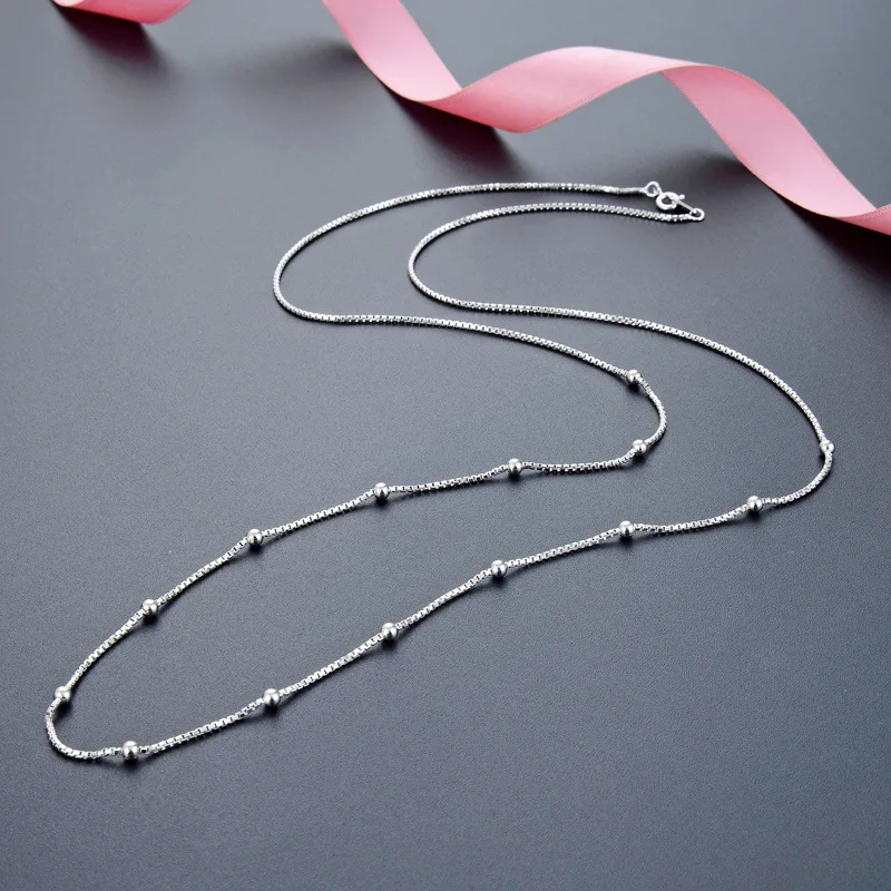 

Korean-style Fashion Jewelry S925 Fine Silver Simple Octagonal Box Aberdeen Bag Bead Necklace Necklace Choker Sweater Chain