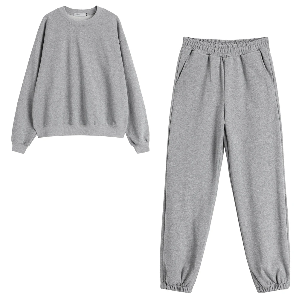 

Spring Autumn New Women's Tracksuit Casual Simple Solid Color Round Neck Outfit Sweater + Pants Two Pieces Sportswear
