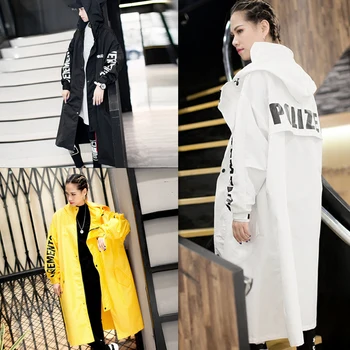 

Spring and Autumn New Style Leisure Fashion Loose Long-sleeved Windshirt Coat Female Long Cap Korean Edition