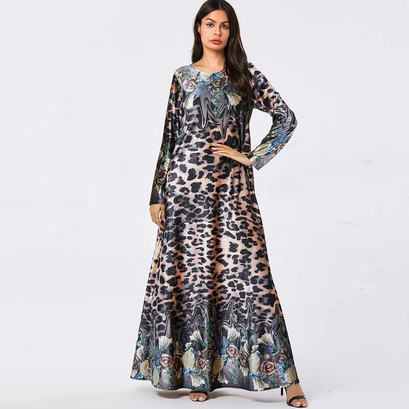 Леопардовый бархатный Дубайский Восточный халат, абайя мусульманское платье хиджаб одежда для женщин мусульманских стран Tesettur Elbise