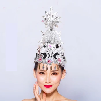 

Classical Square Dance Headdress Classical Chinese Folk Dance Sequined Yangko Opening Dance Headpiece Dance Accessories