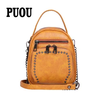 

Women's bag 2020 new luxury double handbag soft PU leather rivet bag fashion coin purse ladies shoulder messenger bag hot sale