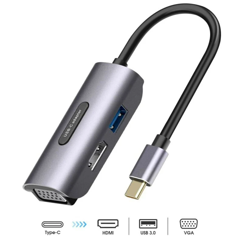 4K UHD 1080P 3-in-1 Type C To VGA Adapter Thunderbolt 3 For MacBook Dell High-definition Cable Projector | Компьютеры и офис