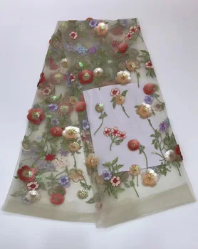 

newest muti color sequin Modern design French net lace fabric African sequins lace embroidery tulle lace fabric for party dress